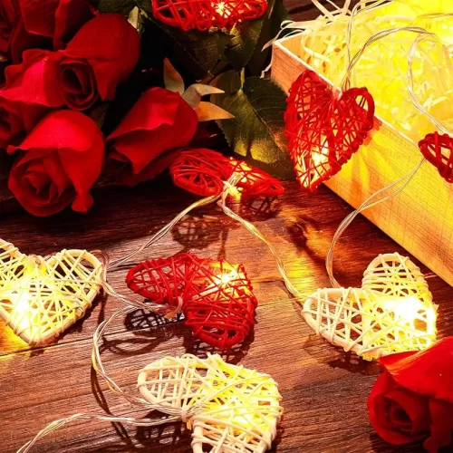 Mudder 10 Feet 20 Valentine‘s Day Heart String Lights Heart Shaped LEDs Garland Lights Valentines Day Decorations Rattan Vintage Decor for Indoor Outdoor Bedroom Wedding Party(1 Piece)