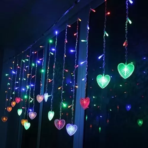 Multi-color 4M 96 LEDS 18P Hearts Love Shape LED String Curtain Light For Christmas Wedding Party Decoration Chandelier Luminarias (Colorful)