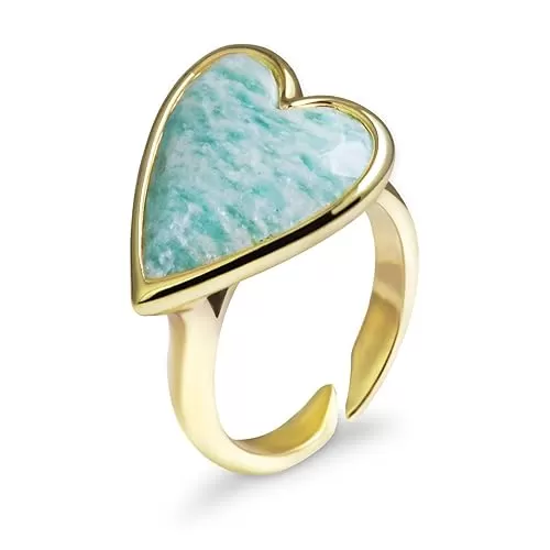 Natural Amazonite Ring, Heart Shape Gemstone Rings for gift, Adjustable Handmade Ring with Stone for Amazonite Jewelry, Healing Crystal birthstone ring for women