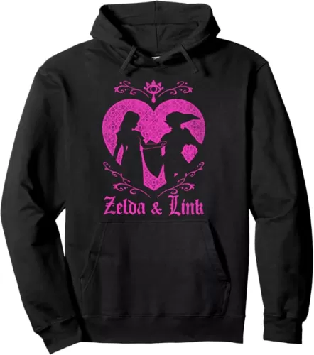 Nintendo Zelda Link Ornate Heart Silhouette Graphic Hoodie Pullover Hoodie