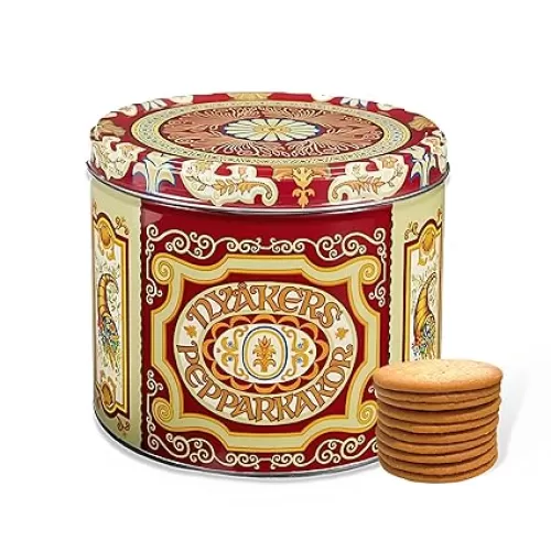 Nyakers Pepparkakor Swedish Ginger Snaps - Original, Famous & Old Fashioned Ginger Cookies Traditionally Baked in Sweden Since 1952 - Sweet & Spicy Thin Gingersnap Cookies in Red Mailing Tin (26.45oz)