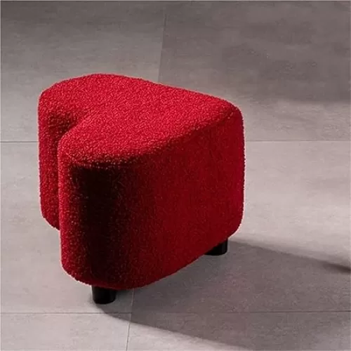 Ottoman Heart Shaped Stool with Plush Fleece Surface Upholstered Footstool Floor Pouf with Wooden Frame for Couch Living Room, Living Room