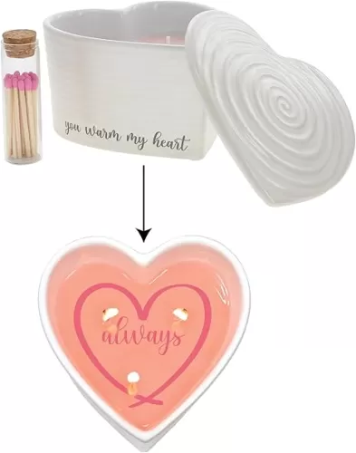 Pavilion Gift Company - You Warm My Heart Always - 8oz Wax Reveal Secret Surprise Message Triple-Wick Vanilla-Scented Heart-Shaped Candle with Lid Glass Container with 20 Matches Valentine