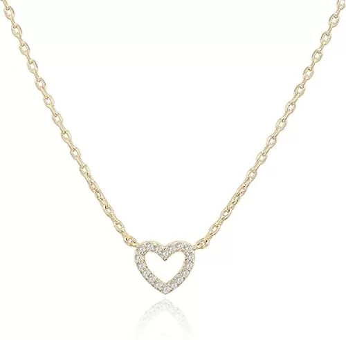 PAVOI 14K Gold Plated Cubic Zirconia Heart Necklace | Cute Dainty Love Pendant Necklaces for Women