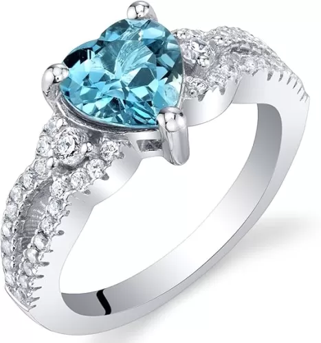 PEORA 925 Sterling Silver Heart Soulmate Ring for Women, Heart Shape, Various Gemstones, Sizes 5 to 9