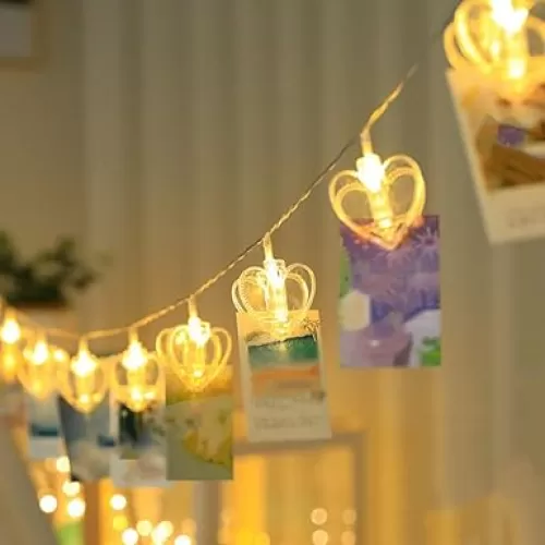 Photo Clips String Light, 20 LED Battery Operated Copper String Lights with Clips, Heart Fairy Lights for Pictures Bedroom Wall Patio