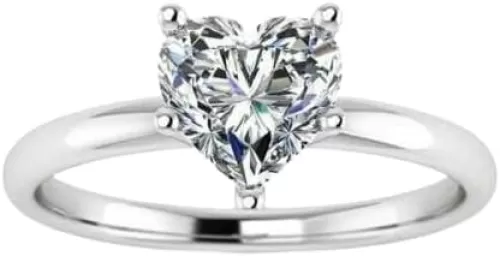 Purvika Jewels Heart Cut Diamond Ring, 1.0 Ct Lab-Created, 14k White Gold Plated Sterling Silver 925