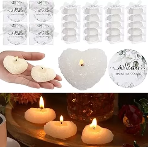 Qilery 100 Pcs Heart Shaped Scented Candles Wedding Gift Bridal Shower Favors White Tealight Candles Bulk Boxed with Thanks Cards Romantic Valentines Wedding Souvenirs Gifts for Guests