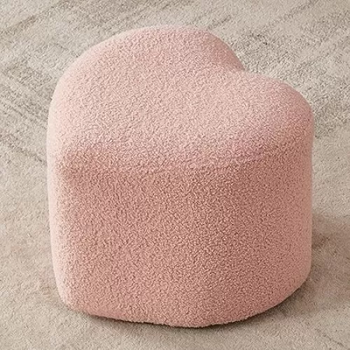 QQXX Heart-Shaped Lamb Fleece Ottoman, Portable Upholstered Sofa Foot Stool, Soft Comfort Large Footstool for Living Room Bedroom Hall Entrance(40x33cm(16x13in), Pink)