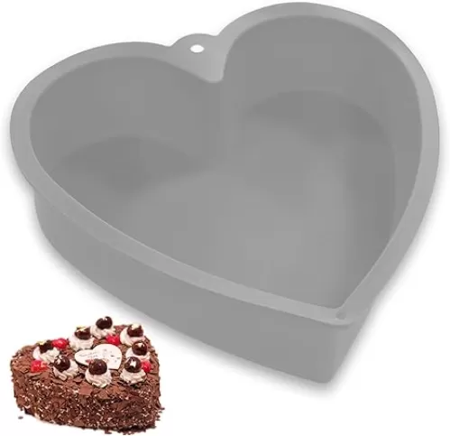 QTECLOR 9Inch Silicone Heart Mold Baking Pan, Large Deep Heart Shaped Molds for Valentine