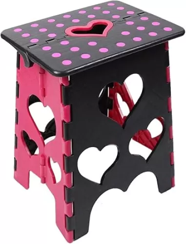 Qtqgoitem Plastic Dots Pattern Household Bathroom Heart Shape Handle Design Folding Step Stool (model: 96e 8b3 114 60e 008)