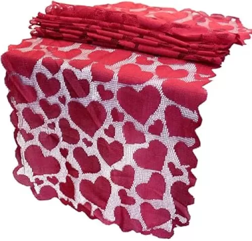 Red Table Runner Valentines Day Decoration 14 X 72 Inch Lace Dining Heart Table Runner for Valentines Party Supplies by Baryuefull