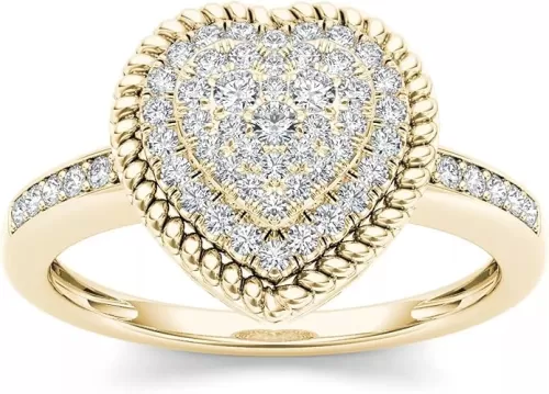 Round Cut White Diamond 14K Yellow Gold Finish Diamond Halo Heart Wedding Engagement Ring for Women's
