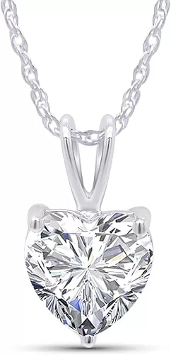 SAVEARTH DIAMONDS Moissanite Necklace for Women, 1ct / 6.7 x 6.7mm Heart Shaped Moissanite Diamond D-E Color, 925 Sterling Silver with 14K Gold Plating, Jewelry Box Packed