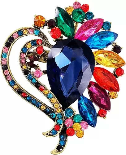 SELOVO Heart Rhinestone Scarf Brooch Pin Austrian Crystal Antiqued Silver Tone