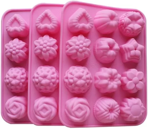 Silicone Bakeware Mold For cake chocolate Jelly Pudding Dessert Molds 12 Holes With Flower Heart Shape Set of 3