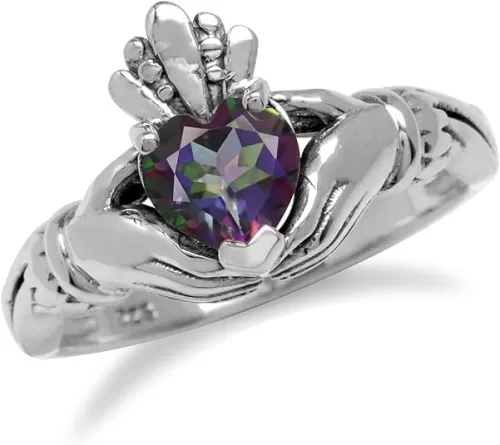 Silvershake Heart Gemstones Irish Celtic Claddagh 925 Sterling Silver Love Loyalty and Friendship Ring Jewelry for Women