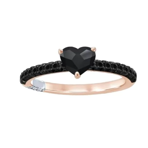 Ssjewel 1 Ct Heart Shape Balck Diamond My Everything Black Design Engagement Ring For Women 14K Rose Gold Plated Balck Promise Ring 925 Silver Handmade Solitaire Ring Personalized Wedding Gift Ring