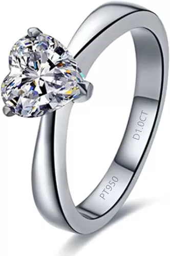 Sterling Silver 1CT NSCD Heart Diamond Ring Solitaire Engagement for Women Anniversary Jewelry Wedding Ring