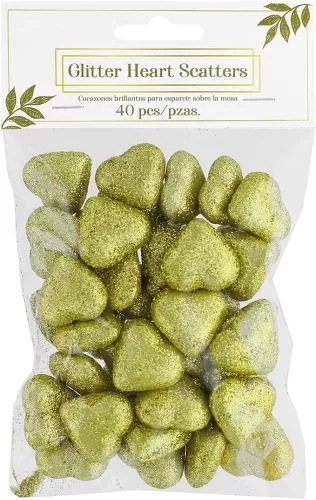 Stunning Glitter Gold Heart Table Scatters - 1.75" x 0.5" x 1" (40-Pack) - Decorative Accents for Weddings, Parties & More