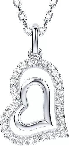 THELANDA Genuine Moissanite Sterling Silver Heart in Heart Love in Love Pendant Necklace, Adjustable 18-20 Inch Chain with Lobster Clasp, Fine Jewelry Gift for Women