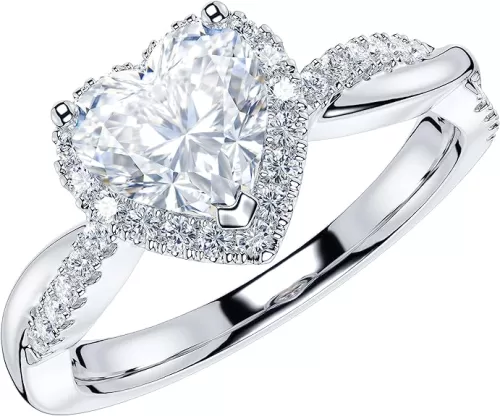 THELANDA Sterling Silver Petite Twisted Vine 1CT Heart-shaped Genuine Moissanite Halo Engagement Ring Promise Ring (7)