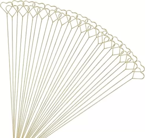 Tinsow 30 Pcs Metal Floral Place Card Holder, 13.4 Inch Heart Shape Flower Picks Clip for Floral Arrangement, Golden Gift Card Holder for Wedding and Party (Hearts)