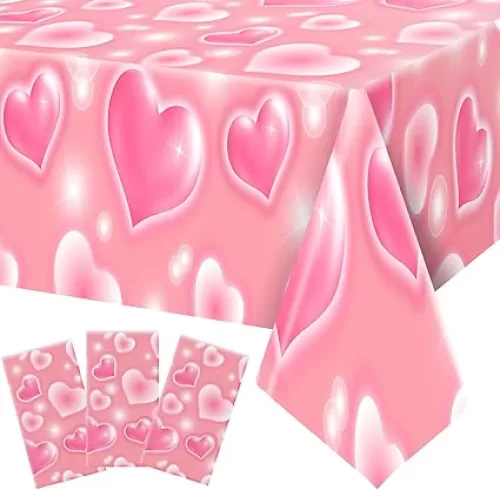 Tudomro 3 Pack 2000s Tablecloth Decoration Cholo Party 90s Table Covers Heart Early Plastic Disposable Rectangle Table Decor for Birthday Graduation Party Supplies, 54 x 108 Inches(Pink)