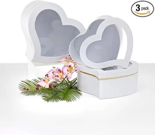 UNIKPACKAGING Premium Quality Heart Shape Flower Box, Gift Boxes for Luxury Flower and Gift Arrangements, Set of 3 (White)