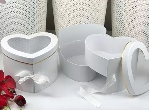 UNIKPACKAGING Premium Quality Heart Shaped Flower Box, Floral Gift Box, with Lids, Size 9x8x6.5, for Luxury Style Flower Arrangements (White)
