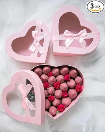 UNIKPACKAGING Premium Quality Heart Shaped Flower Boxes, SET OF 3, Gift Boxes for Luxury Flower and Gift Arrangements, with Lids, Ships From USA (Pink)