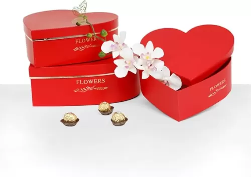 UNIKPACKAGING Set of 3, Heart Shaped Flower/Gift Boxes (Red)