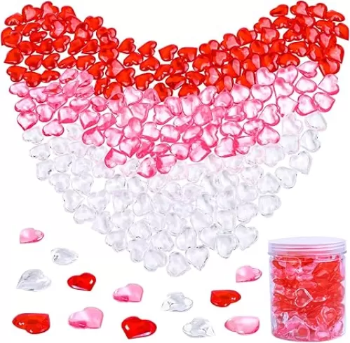 URATOT 240 Pieces Red White Pink Acrylic Heart Gems 1 LB Valentine
