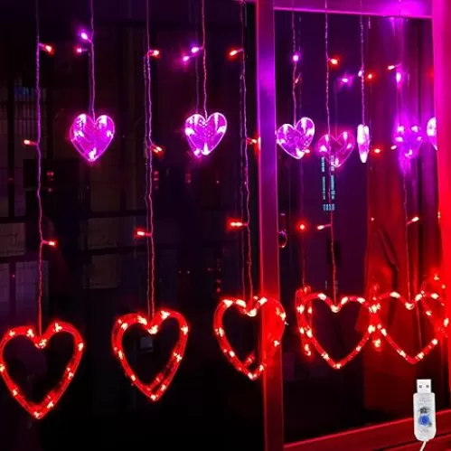 Valentine Lights, Red Pink Heart Lights Indoor Outdoor, Valentines Day Window Lights, 126 Led 12 Heart Curtain Lights, Heart String Lights, Light Up Hearts for Window