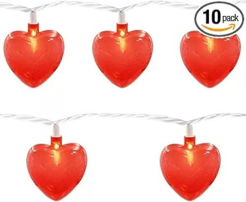 Valentine Red Heart String Lights, 8.5Ft Valentine Day Lights with 10 3D Shiny Glitter Valentine Heart LED Lights Plug in Indoor for Mother's Day Wedding Party Valentine's Day Decor
