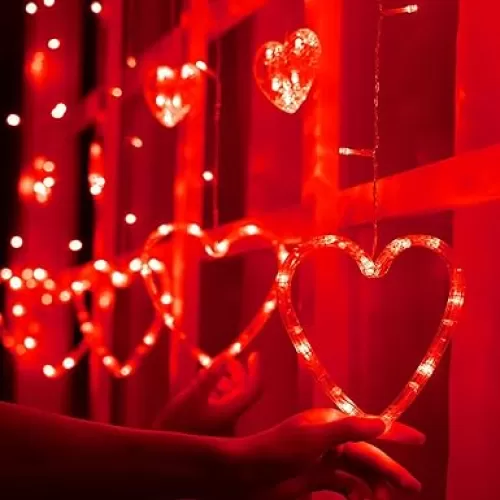 Valentines Day Decor Lights, 138 LED 12-Heart-Shaped String Lights Waterproof, 8 Modes Connetable 29V Plug in Curtain Lights for Kids Bedroom Wedding Party Valentines Day Decoration
