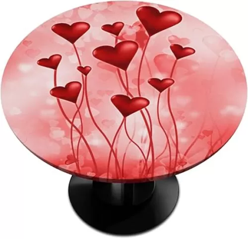 Valentines Decor Round Fitted Tablecloth Red Heart Round Table Cover with Elastic Edge Waterproof Wipeable Polyester Circle Table Cloths for Outdoor Picnic Party Patio Fit for 45"-50" Table