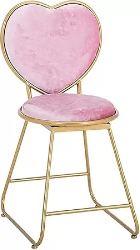 Vanity Stool for Makeup Room, Velvet Vanity Stool Bedroom Vanity Chair, Heart Shaped Vanity Stool Chair for Vanity, Golden Metal Makeup Stool Makeup Chair(18.50”*14.96”*31.88”, Pink)