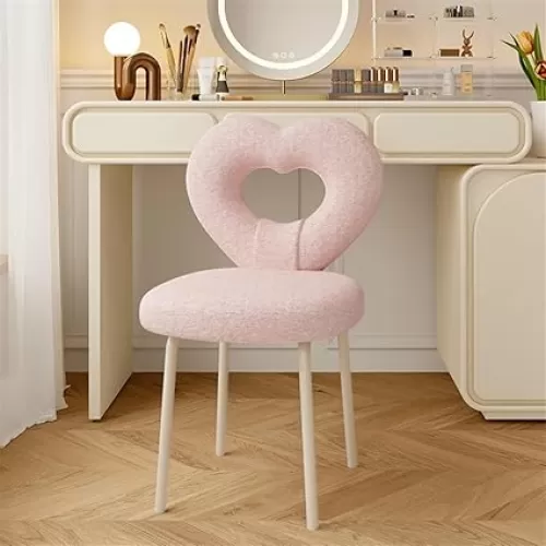 Vanity Stool with Heart Shaped Back, Cute Round Makeup Chair for Vanity, Makeup Vanity Chair, Sitting Chair for Desk and Dressing Table(Pink)