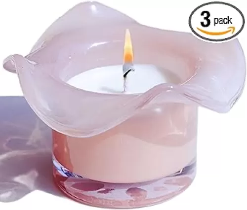 VOHO Pink Flowers Candles for Women, Funny Candles Gifts for Flower Lovers, Mother, Daughter, Girls Friend at Birthday, Christmas, Pink Scented Candle Gifts for Wife Anniversary(3 Pack, 3 Fragrances)