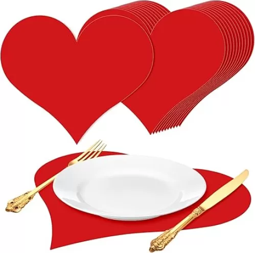 Whaline 50 Pack Heart Shape Paper Placemats Valentineâ€™s Day Place Mats Red Love Heart Disposable Decorative Table Mats for Tableware Decor Party Supplies, 13 x 11 Inch