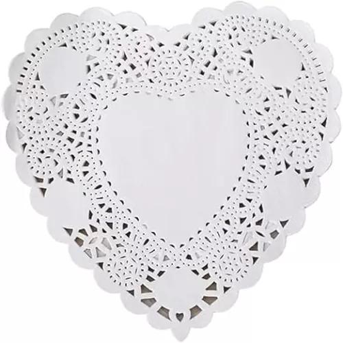 white Heart Paper Doilies - 10 inch Lace Round Paper Doilies - Disposable Paper Placemats - for Wedding, Birthday, Cakes, Desserts, Tableware Food Decoration, Pack of 100