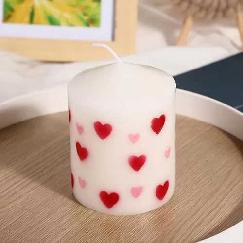White Pillar Candle, Valentine's Day Pillar Candle, Unscented Heart Patterns Pillar Votive Candle 36 Hours Burn Time (2.8" x 3.5")