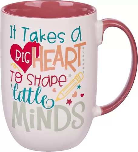 WITH LOVE XL Inspirational Coffee Mug, It Takes a Big Heart to Shape Minds - #1 Teacher, Fun Teacher Appreciation End of Year Gift, Red Multicolor, Microwave Safe, 15oz