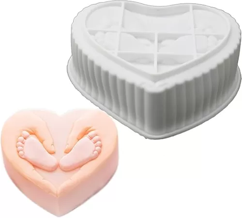 X-Haibei Mother Love Heart-Shaped Silicone Cake Pan - 7-inch Hands & Baby Feet, Perfect for Baking, Mousse, Gelatin, and Party Desserts