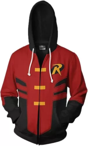 Xinxin Robin Tim Drake 3D Anime Cosplay Cardigan Zip Hoodie Unisex Adult Red