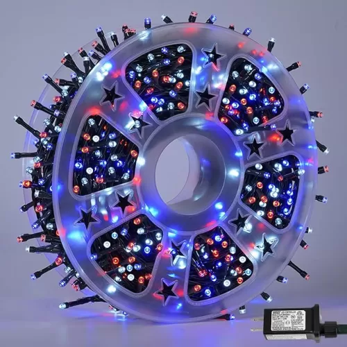 YEGUO 500LED 165ft 4th of July led Lights Outdoor, 8 Modes Patriotic String Lights Plug in, Waterproof Red White Blue led String Lights for 4th of July Memorial Day Independence Day Decor