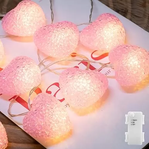 YOLIGHT Pink Heart String Lights, 6.5ft 10 LED Valentines Lights Battery Operated with Timer, Heart Decoration for Home Window Girls Room Wedding Party Mother