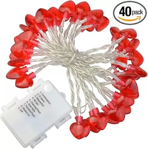 Yolyoo 14.7 ft 40 LEDs Heart Shaped String Lights for Valentines Day, Wedding, Mother