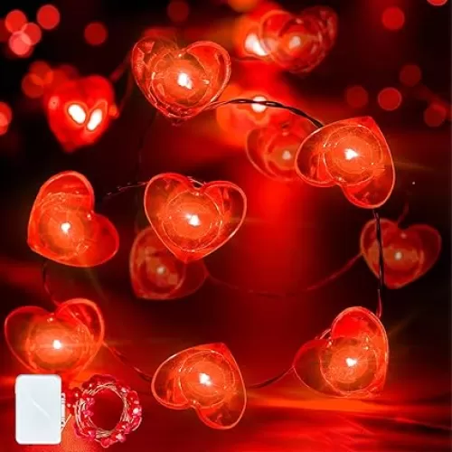 ZGWJ Mother's Day LED Fairy Lights, 1 Pack 50 LED 16FT Red Heart String Lights Battery Operated, Waterproof Twinkle Lights for Bedroom, Wedding Party, Valentine's Day Indoor Outdoor Decoration